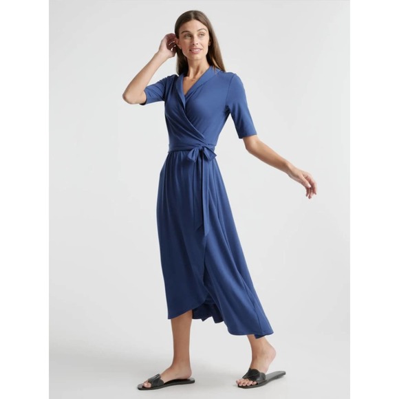 Quince Dresses & Skirts - Tencel Jersey Midi Wrap Dress NWT Navy Small